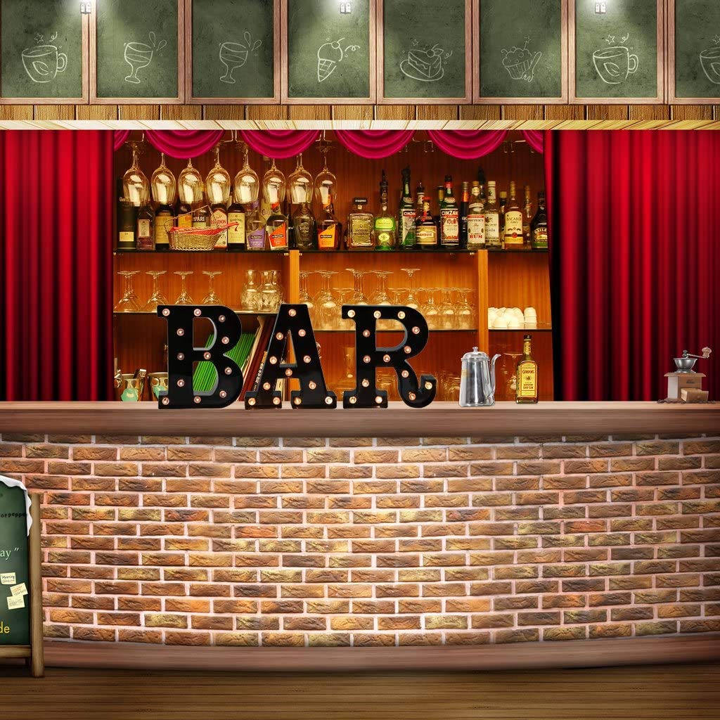 BAR - Illuminated Marquee Bar Sign - Lighted LED Marquee Word Sign - Pre-Lit Pub Bar Sign Light Battery Operated (23.03-in x 8.66-in) (Black BAR)