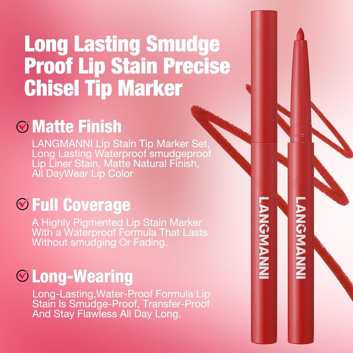 LANGMANNI 4Pcs Sculpting Matte Velvet Lip Liner Set,Smooth Creamy Texture,Waterproof And High Pigmented For Girls Daily Application Lip Makeup(5+6+7+8)
