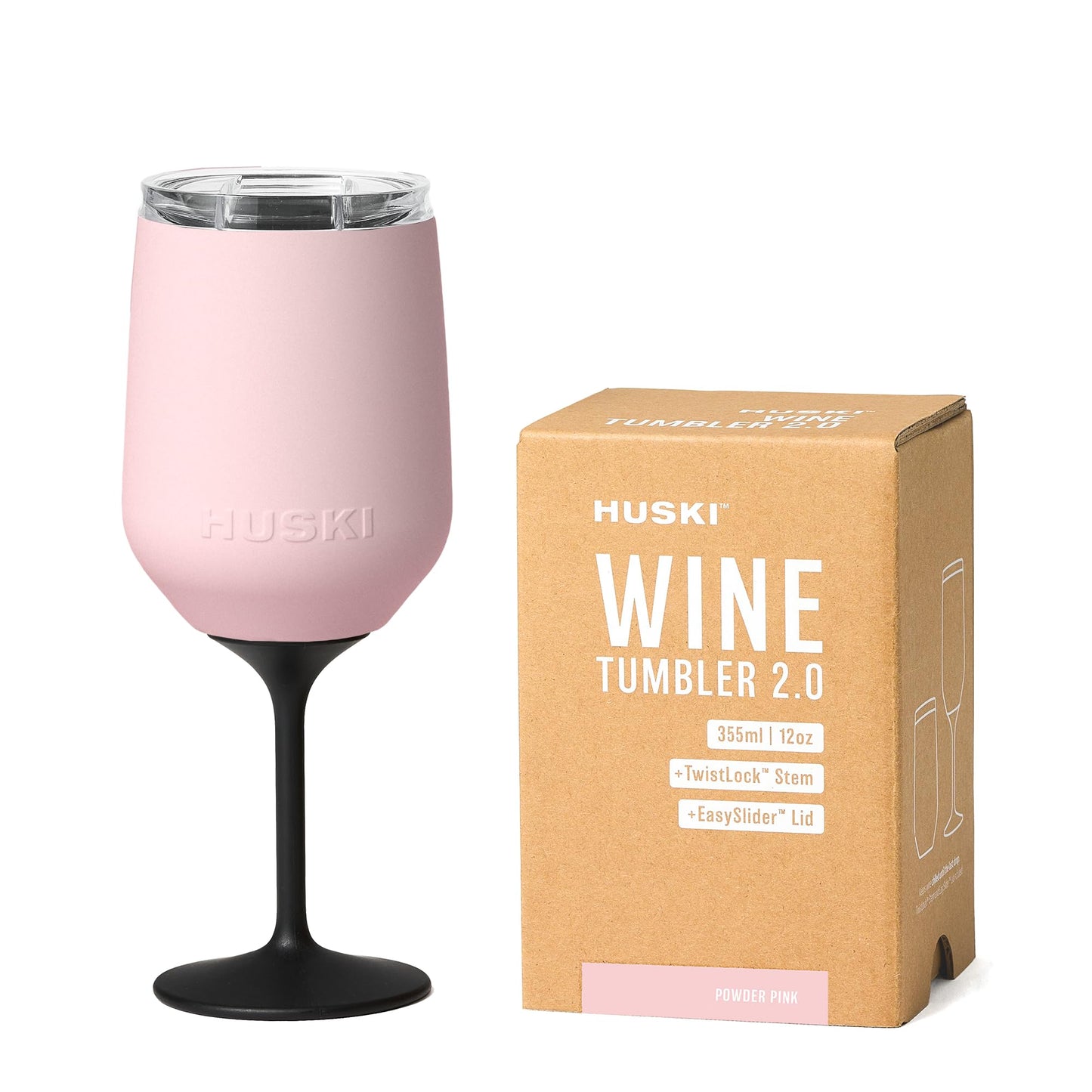 Huski Wine Tumbler 2.0 | NEW | Award-winning Design with Detachable Stem | Premium Stainless Steel Wine Glass with Lid | Triple Insulated Tumbler | 12oz Capacity | Great Gift (Powder Pink)