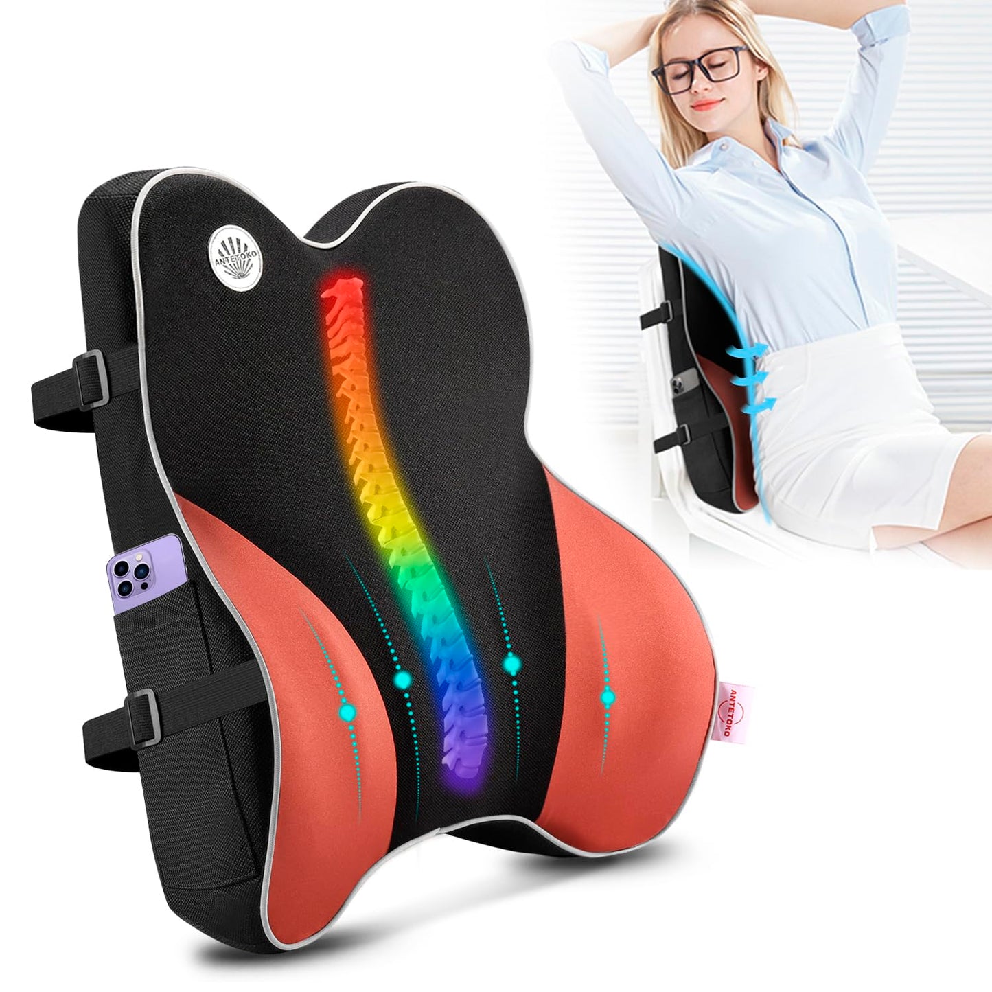 Lumbar Support Pillow for Office Chair,Memory Foam Back Support for Chair,Car Seat,Computer Chair,Recliner with Breathable Mesh Cover,Ergonomic Design for Back Pain Relief Improve Posture (Black)