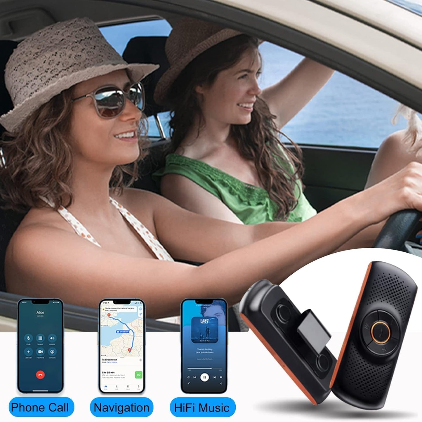 Bluetooth Car Speaker for Cell Phone HandsFree Bluetooth 5.0 CarKits 3W Loud Speakerphone for GPS Music,Wireless in Car Handsfree Speaker with Visor Clip,Supports Voice Command,TF Card Playback
