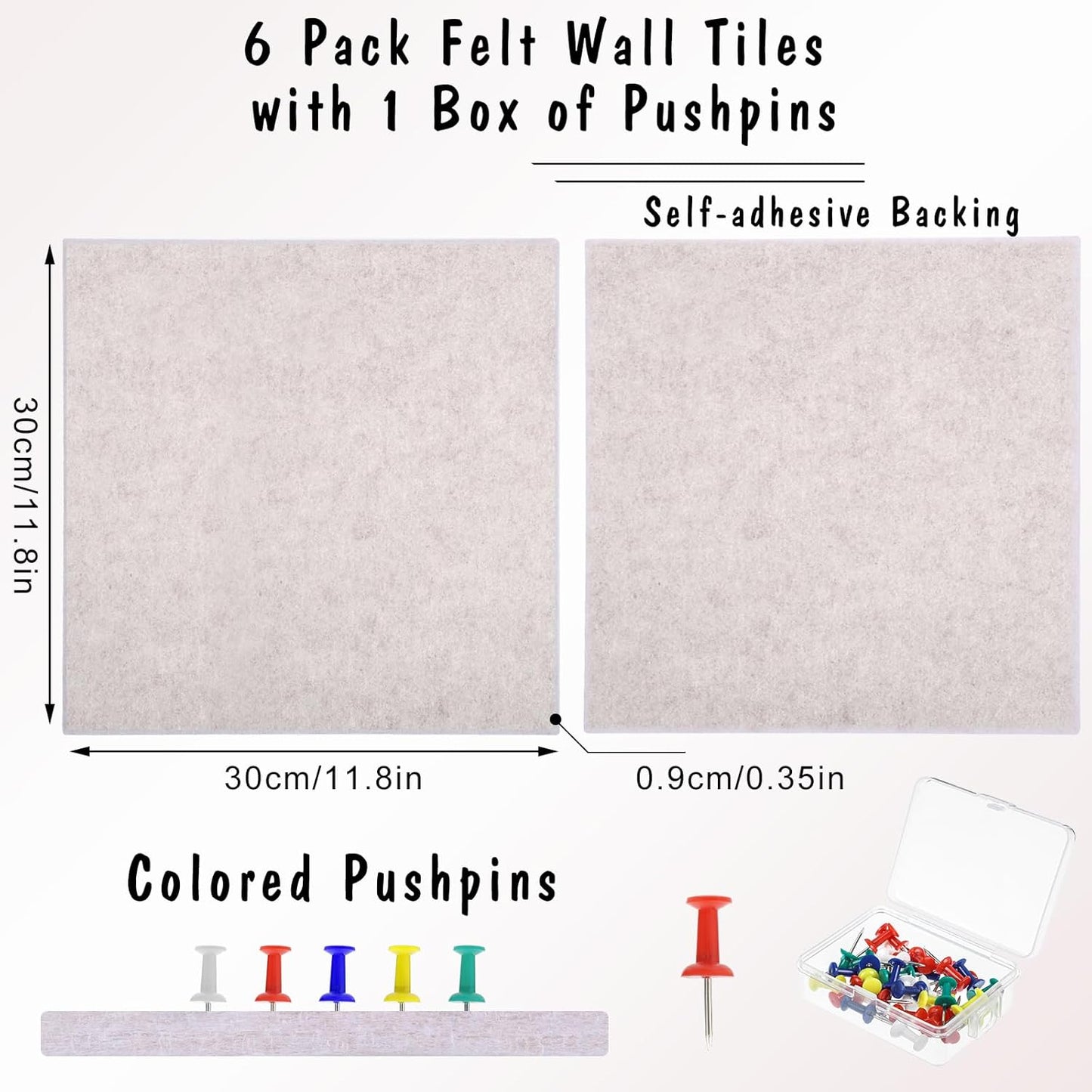 Large Cork Board 36" x 24", 6 Pack Felt Wall Tiles with Colored Pushpins, Bulletin Board with Removable Self-Adhesive Strips, Pin Board Cork Boards for Walls Office Home-Light Tan