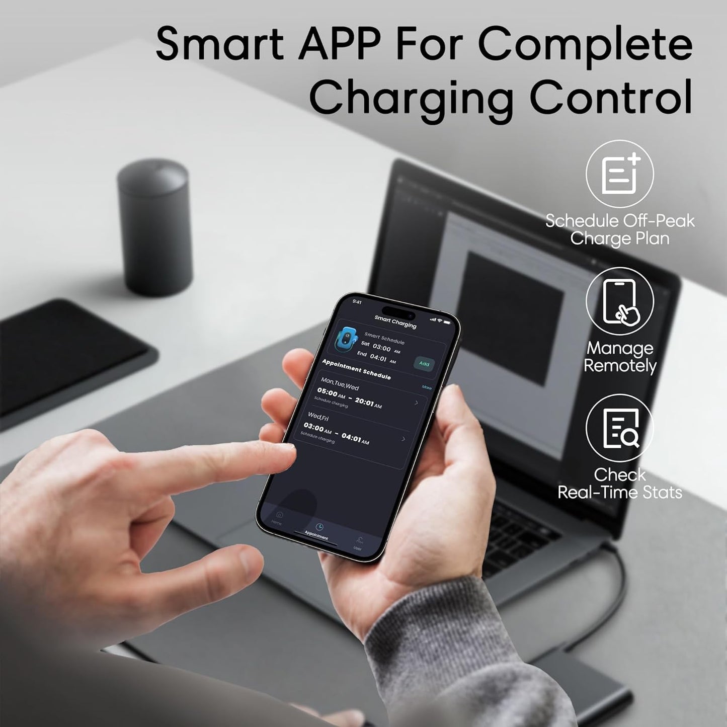 Level 2 EV Charger 48 Amp - Smart EV Charger for Home Level 2 Hardwired, 240V Electric Vehicle Charging Stations 11.5kW, 25ft Cord, Outdoor/Indoor
