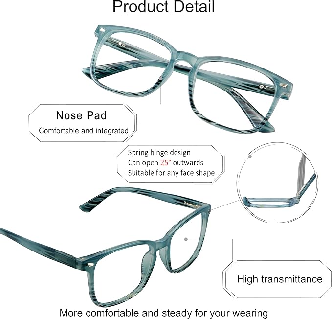YEIN Bifocal Reading Glasses with Blue Light Blocking Lenses, Bifocal Reader for Women and Men, Vintage Square frame with Spring Hinge (+0.00/+2.00 magnification)