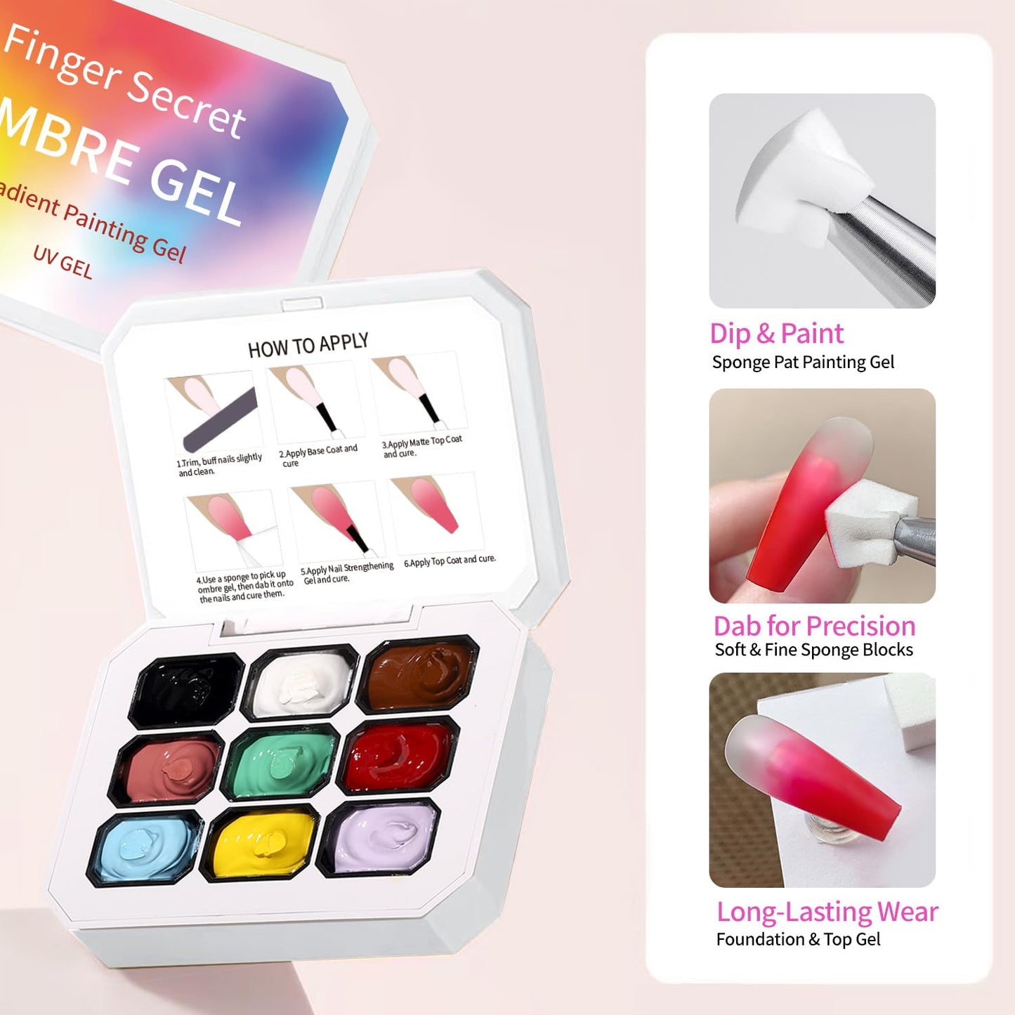 Ombre Gel Nail Polish Nail Sponges for Ombre 9 Series Colorful Blush Effect Gradient Painting Gel for Ombre Nails Multistyle French Manicure Nail Art DIY Home (A4, 1)