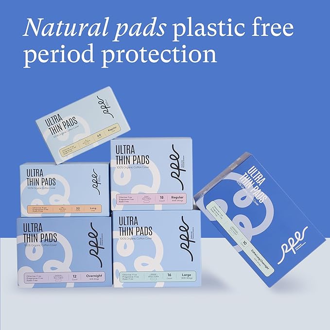100% Organic Pads for Women 54ct, Ultra Thin Unscented Feminine Period-Pads with Wing, Regular Absorbency Sanitary Pad, Organic Cotton Pad Menstrual (Regular, Size 3, 54 Count)