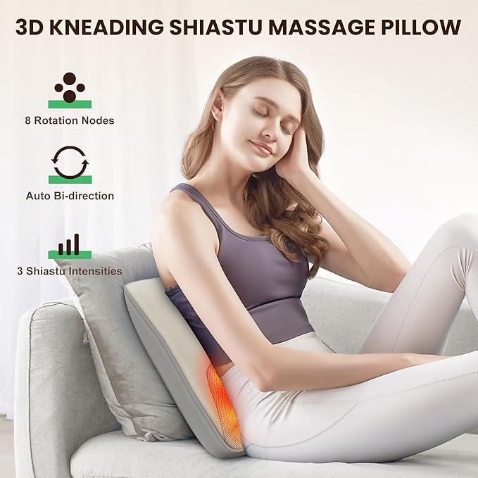 Shiatsu Back Neck Massager with Heat, Back Pain Relief Deep Tissue,Neck Massage Pillow with Kneading Vibration,Gifts for Men Women