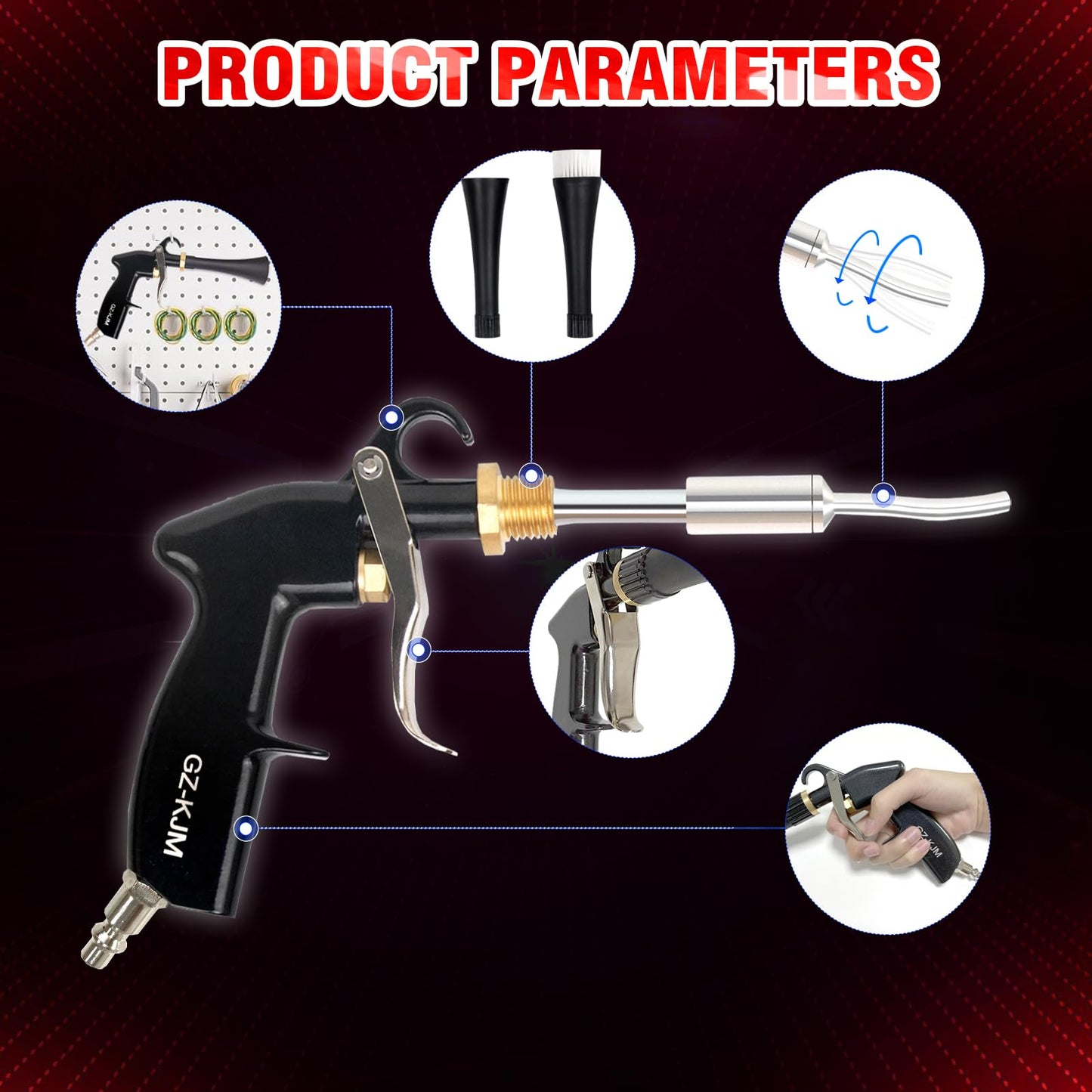 GZ-KJM High Pressure Car Interior Spraying Washing Gun with 2 Set Nozzle Sprayer Connector Air Pulse Car Washing Equipment Tool (Upgrade-Dust blow gun)