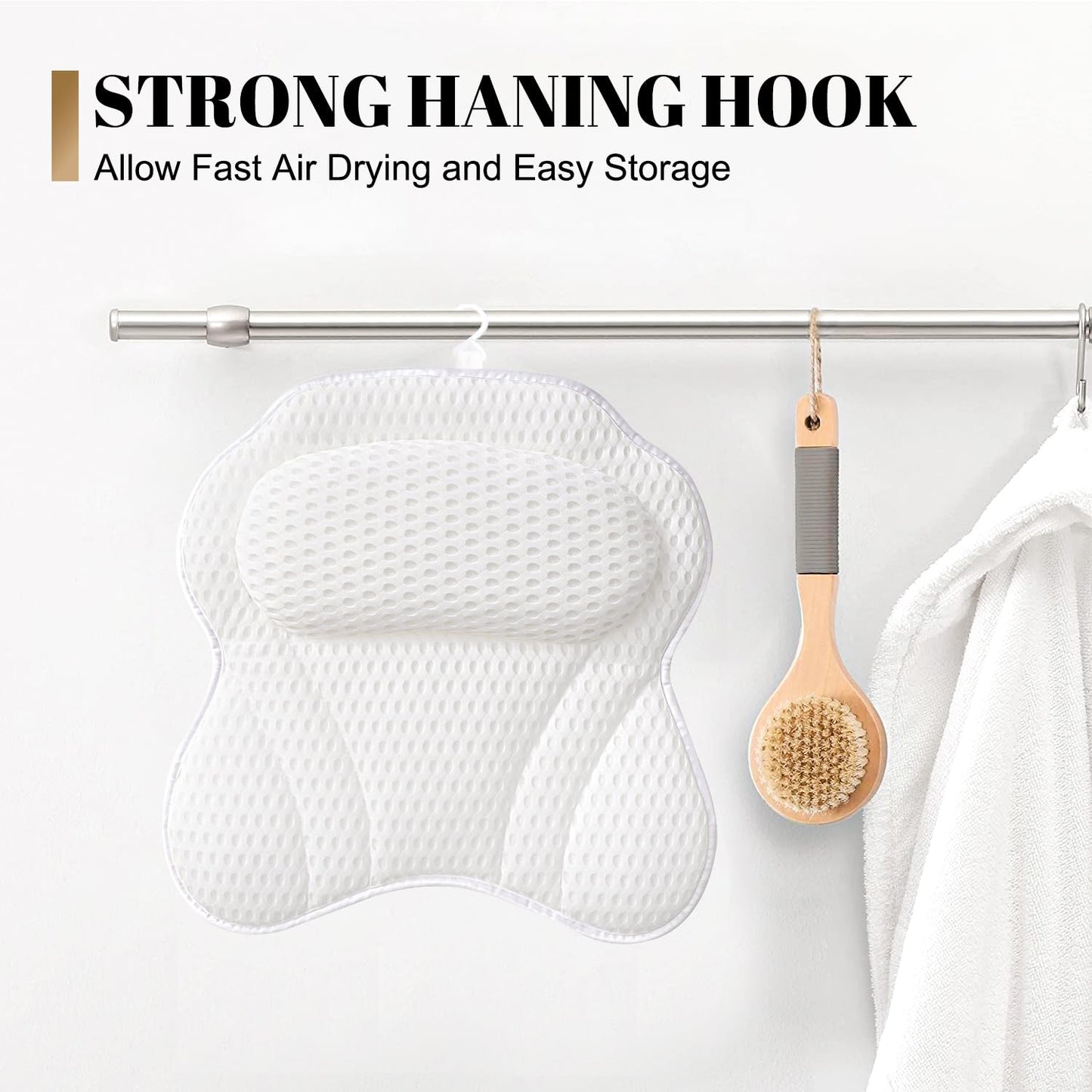 Bath Pillow Luxury Bathtub Pillow, 4D Bath Tub Pillows for Head, Neck and Back Support, Tub Pillow for Bathtub with 6 Non-Slip Suction Cups, Relaxing Bath Accessories Spa Gifts