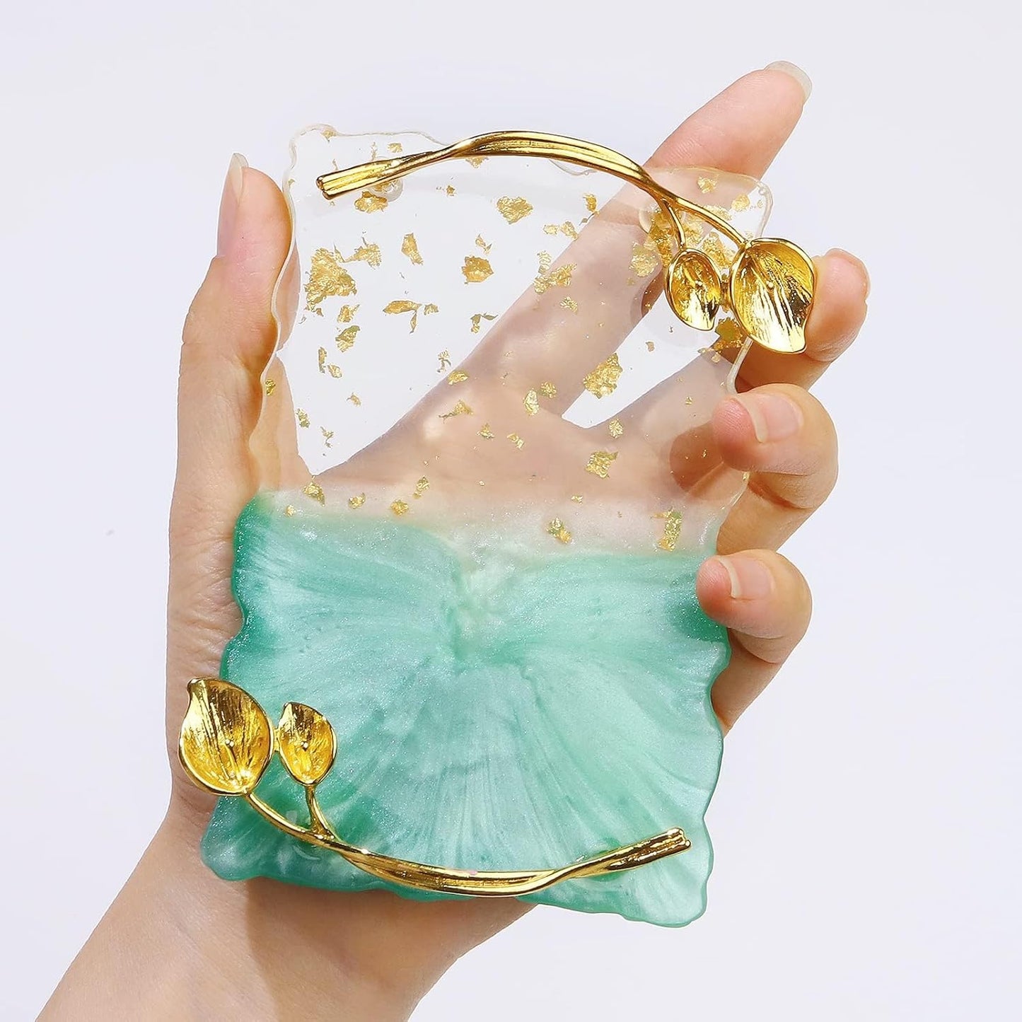 2023 Retro Nail Art Palette, Nail Painting Mixed Color Palette with Leaves Handle, Nail Holder Gel Color Makeup Display Board Pallet (Green)