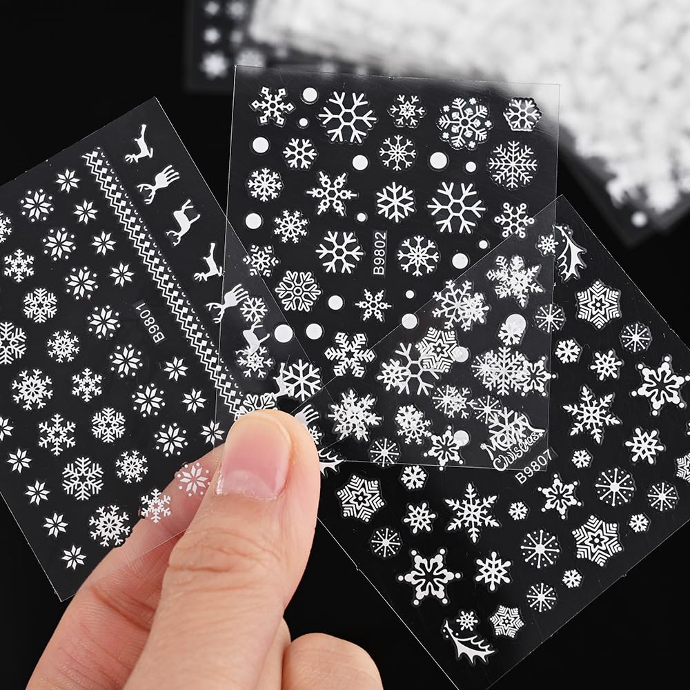 30 Sheets Christmas Nail Art Stickers - 3D Self-Adhesive Snowflake & Santa Claus Nail Decals for Xmas & New Year