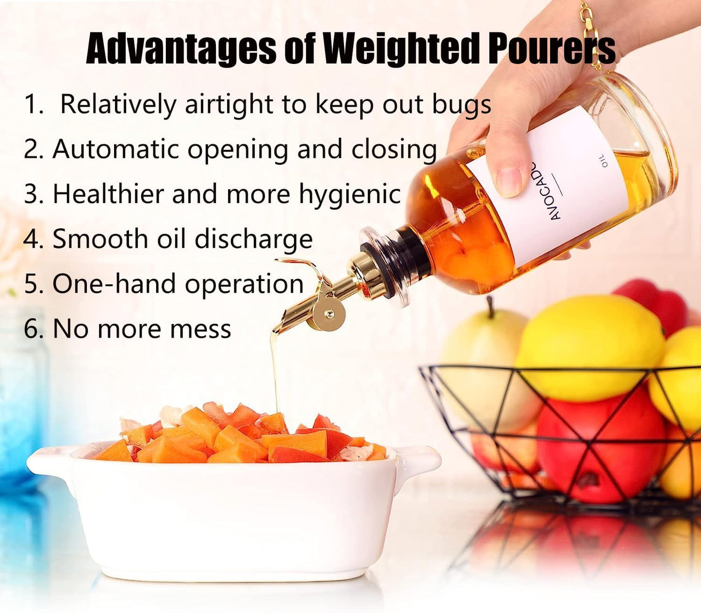 Pafusen 12 Pack Weighted Liquor Pour Spout, Auto Flip Olive Oil Dispenser Spout, Pour Spout for Liquor Bottles, Olive Oil Spout, Bottle Pourers for Alcohol Wine Syrup Home Bar Accessories Rose Gold
