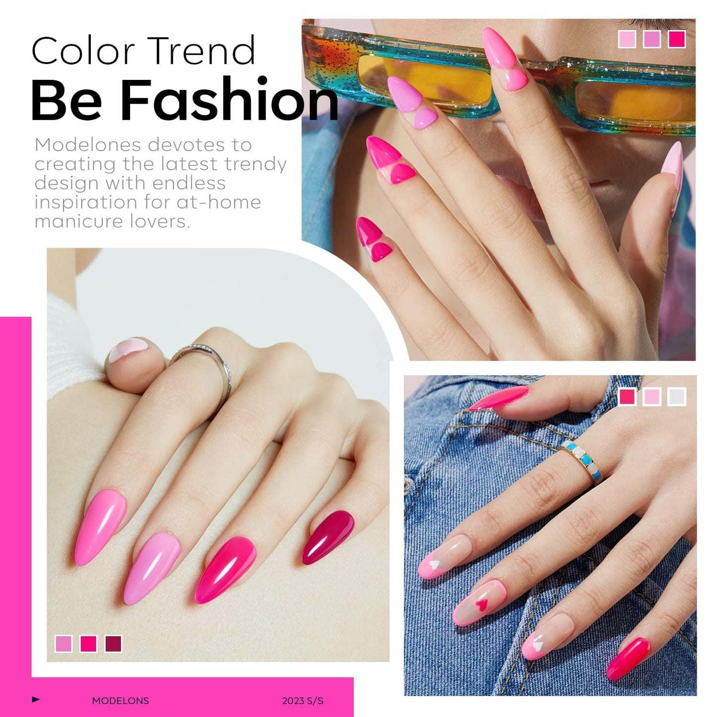 modelones Pink Gel Nail Polish Set 6 Colors, Hot Pink Tones Neon Pink White Gel Polish Magenta Light Soft to Dark 2025 All Seasons Halloween LED Nail Art for Nail Lovers Gift Salon DIY Starter Kit