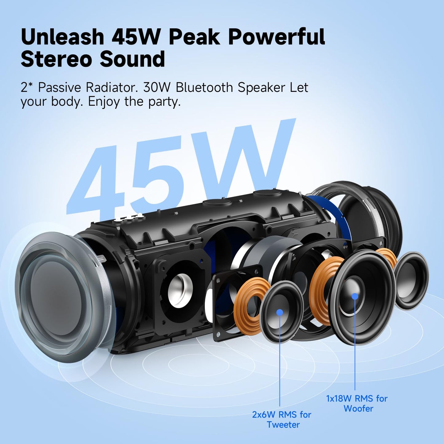 TAZATA Portable Bluetooth Speaker, 30W 360° Surround Sound IPX7 Waterproof Wireless Golf Speakers,Outdoor Loud TWS Speaker,for Beach,Party,Camping Gift,8H Playtime