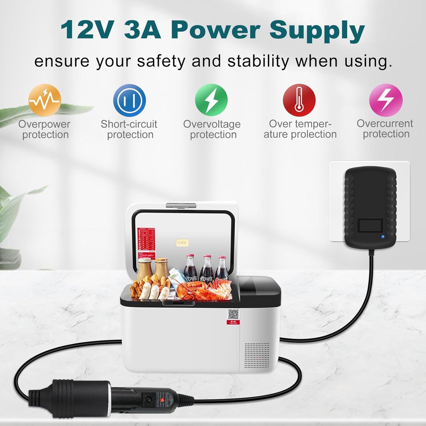 inShareplus 12V 3A 36W AC to DC Converter - Car Lighter Adapter to Wall Outlet Adapter - 12V Power Supply for Car Devices (MP3, Fan, Dash Cam)