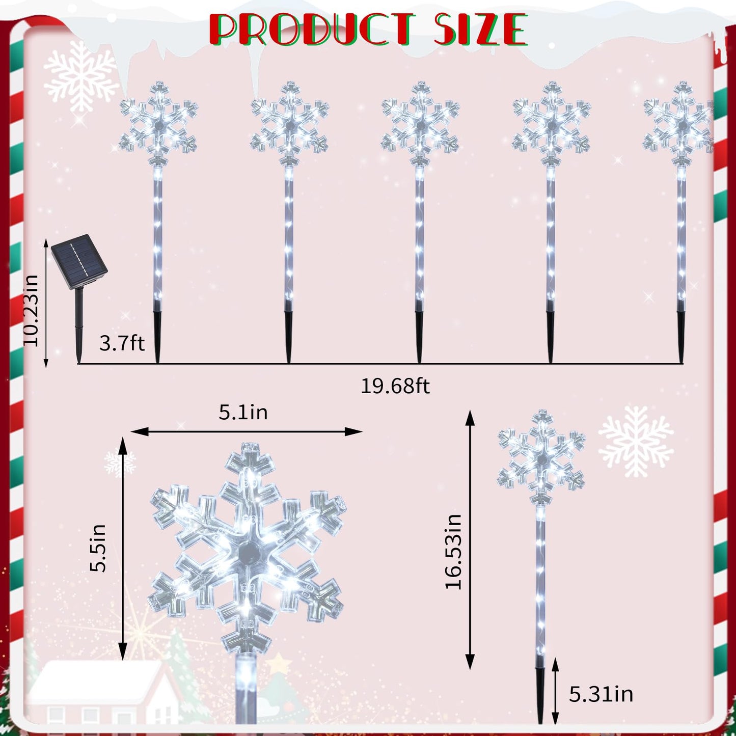 Solar Christmas Snowflake Pathway Lights, Set of 5 Outdoor Garden Lights Decorations，Waterproof Stake Decorative Light for Yard Lawn Porch Walkway Decor (Cool White, 5 Pack)