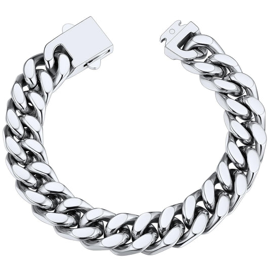 ChainsHouse Hip Hop Cuban Bracelet for Men 12mm 21cm 316L Stainless Steel Wrist Bracelet Man Bangle