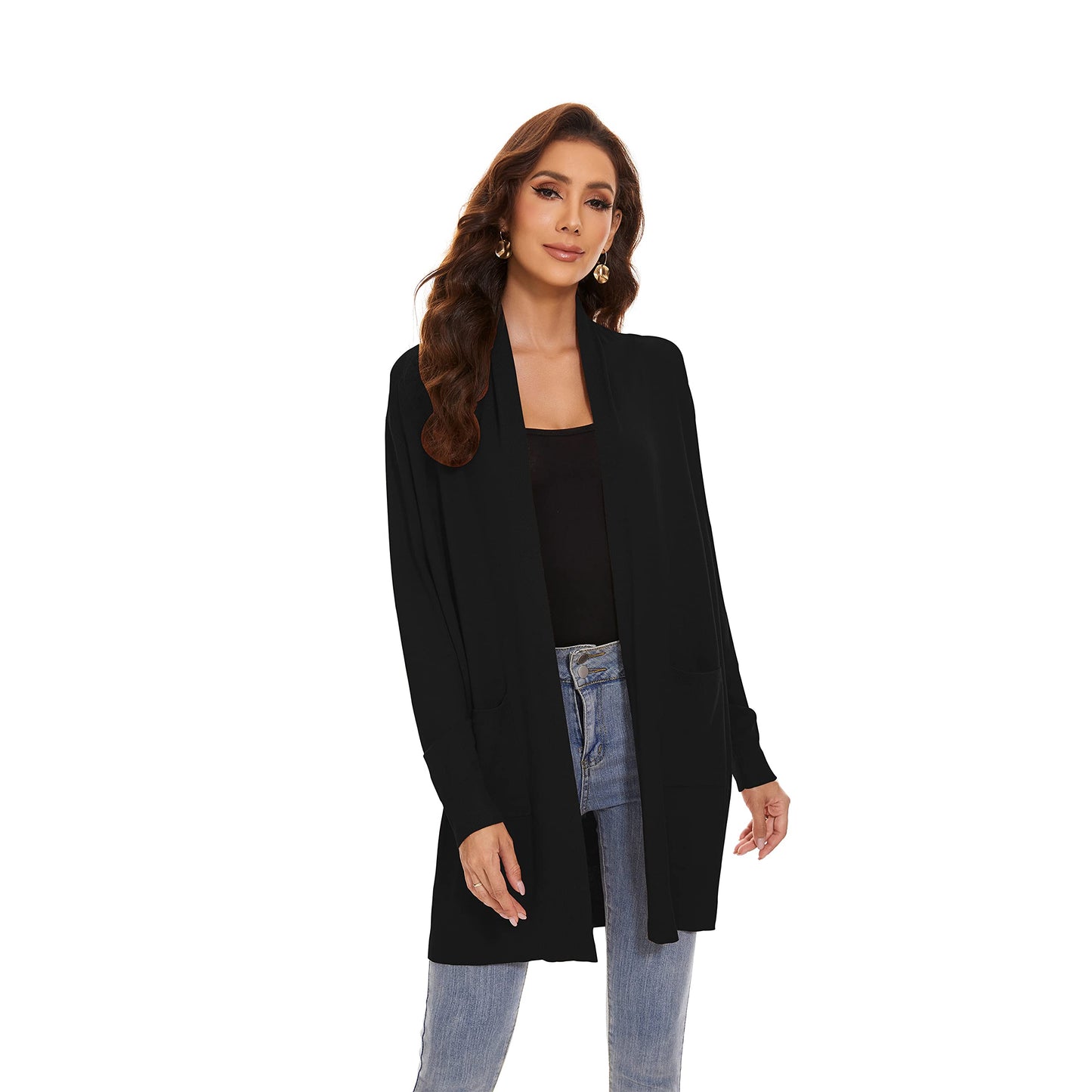 Huuloo Women's Open Front Long Shawl Cardigan Sweater with Pockets