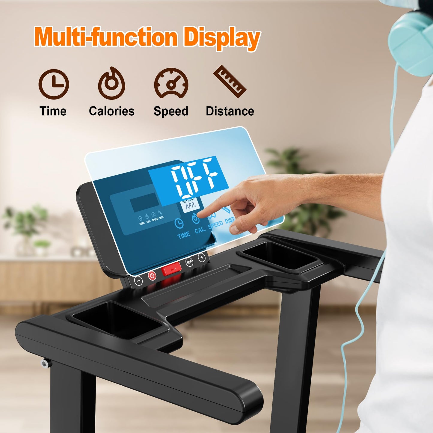 FYC Folding Treadmill with Handles, Treadmills for Home Small Spaces, 2.5HP Foldable Treadmills with LED Display, 300 LBS Capacity, Walking Pad Treadmill with Handle Bar