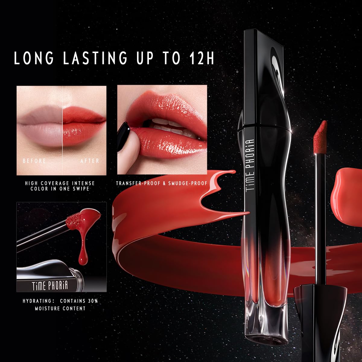 STELLAR DUST LIP STAIN-Long Lasting, Waterproof and Transferproof Lip Tint, Glossy Finish Lip Gloss, Lightweight Lipstick, High Coverage, Vivid Color (09)