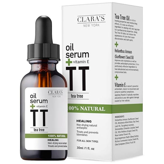 CLARA'S NEW YORK Glycolic Acid Facial Serum with Vitamin E for Exfoliating Smoothing Glowing Face Skin - Made in USA 30ml (1Fl/Oz) (Tea Tree)