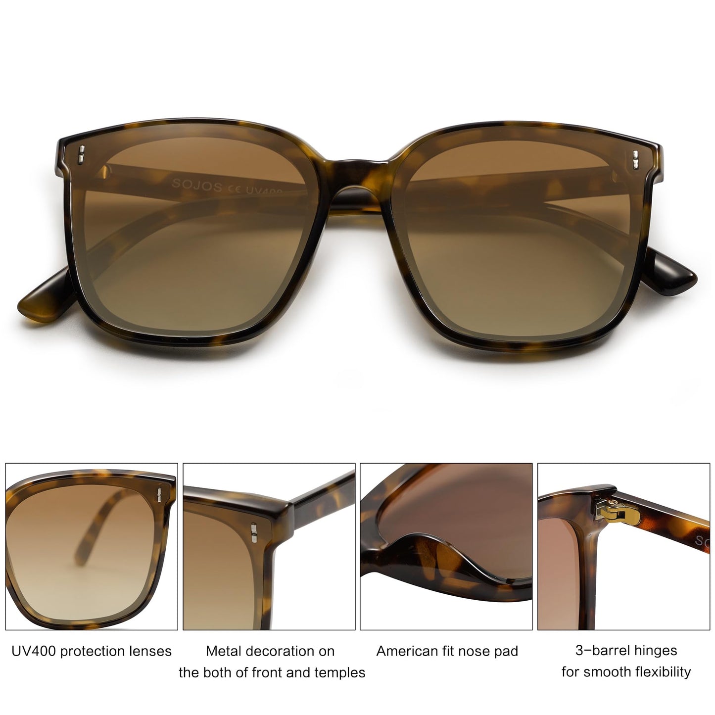 SOJOS Sunglasses for Women Men Vintage Style Shades SJ2157,Brown/Gradient Grey