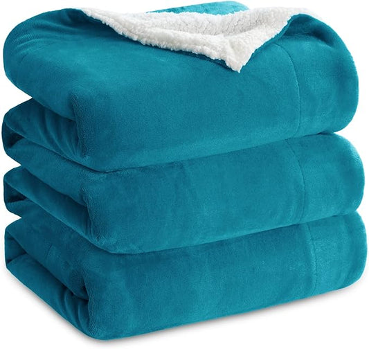 Bedsure Sherpa Fleece Blankets Queen Size for Bed - Thick and Warm, Soft Fuzzy Plush Queen Blanket for Winter, Teal, 90x90 Inches