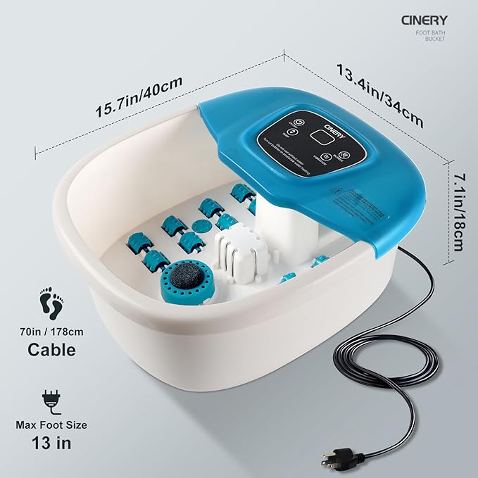 FIAHNG Foot Spa Massager with Heat, Bubbles, Vibration & Pedicure Foot Spa Massager for Feet Stress Relief