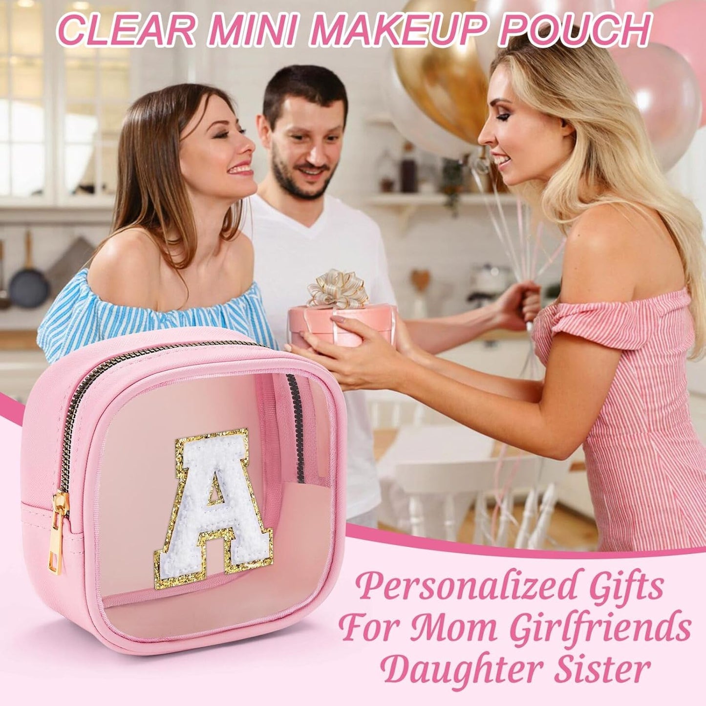 YOOLIFE Initial Make Up Bag Travel Toiletry Bag, Clear Makeup Bag Preppy Cosmetic Bags Organizer Travel Essentials Gifts for Women Teen Girlfriend Teacher Mom Birthday Mothers Day Gifts Mini Blue R
