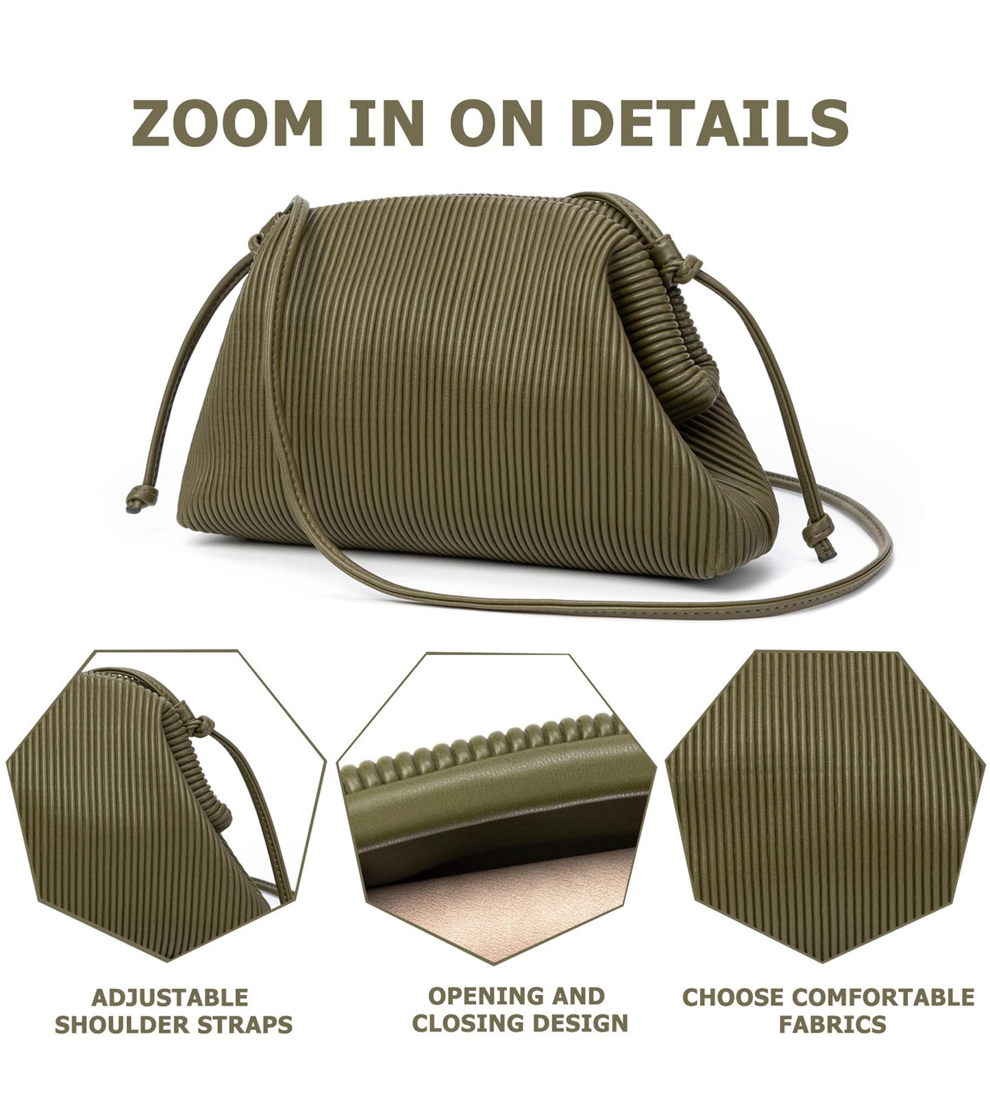 KingTo Clutch Purses for Women, Soft Cloud Bag Fashion Dumpling with Ruched Pouch Handbag for Crossbody Shoulder (green)