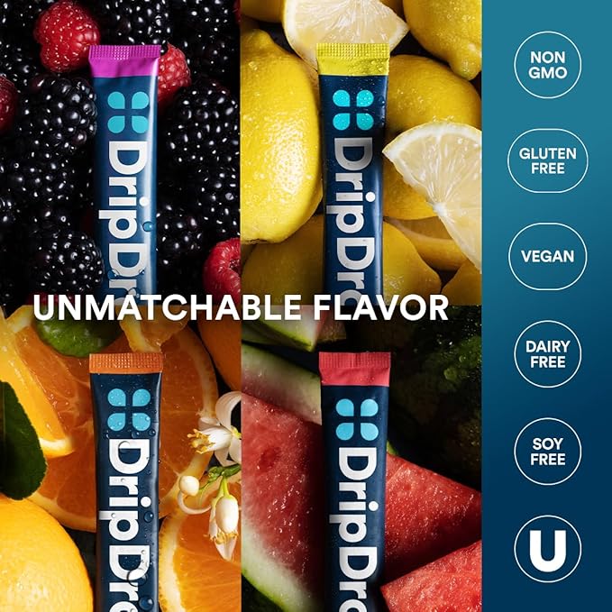DripDrop Hydration Packets - Bold Variety Pack - Single Serve Electrolytes Powder Drink Mix - Watermelon, Berry, Lemon, Orange - Non-GMO, Gluten Free, Vegan - 192 Sticks