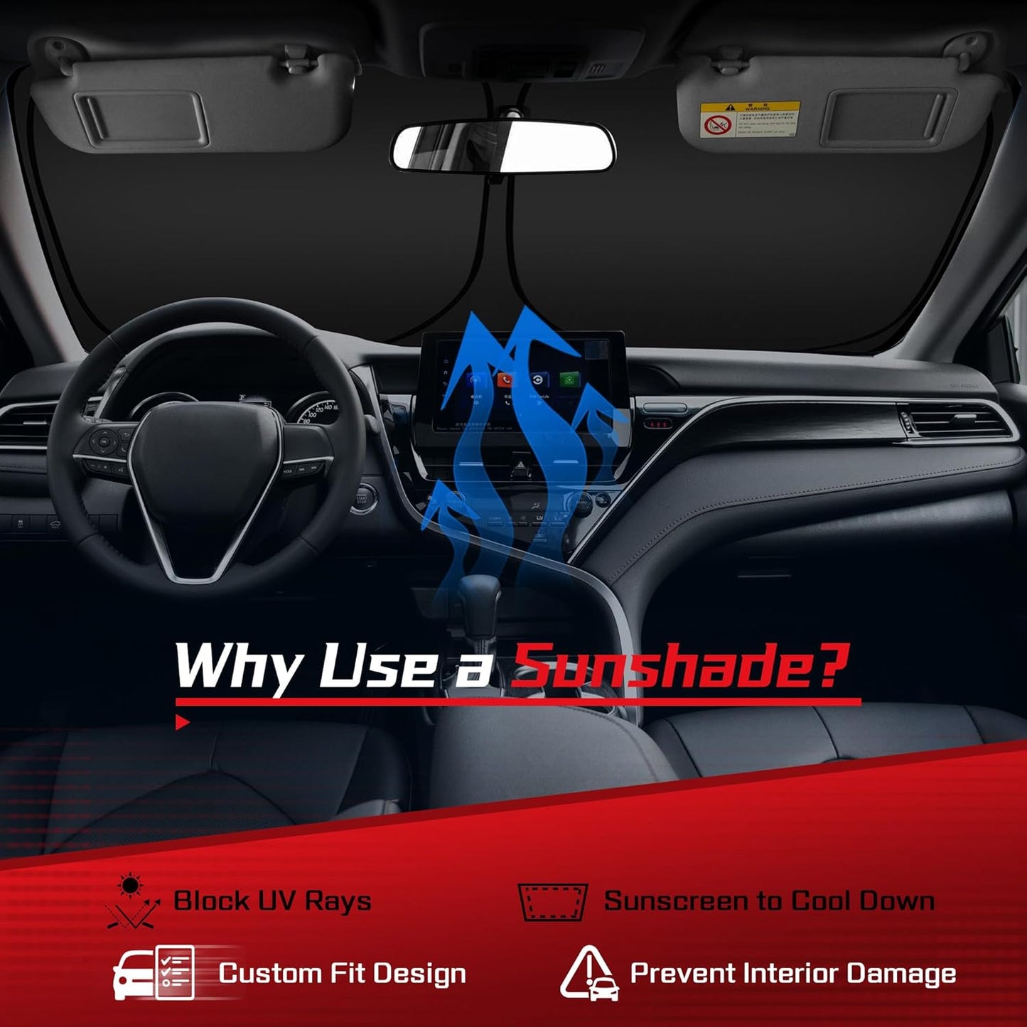 ARISMOTOR Windshield Sun Shade for Toyota Grand Highlander 2024-2025 2026, Custom Fit Foldable Front Window Sunshade Sun Visor Protector, Block UV Rays Keep Your Car Cooler