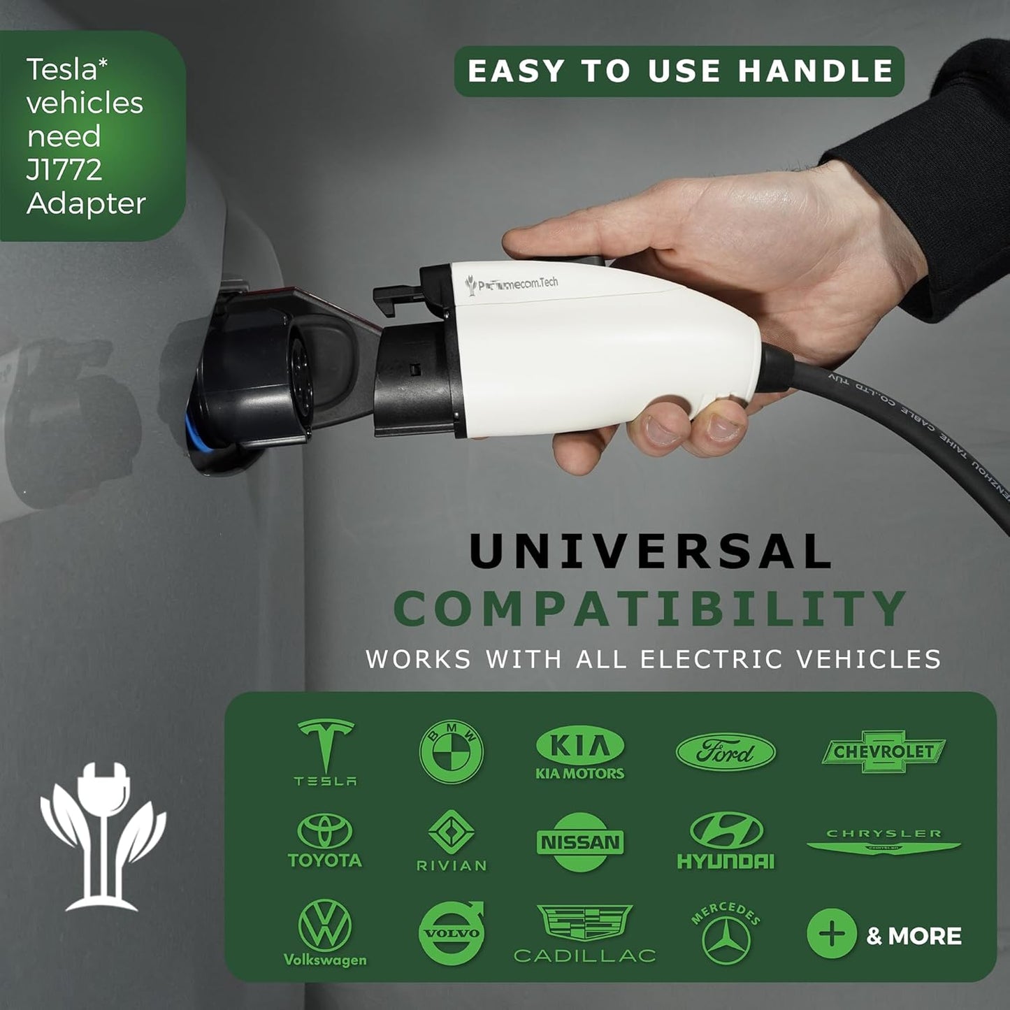 PRIMECOM Level 2 EV Charger 220/240V, 16A, 30ft & 50ft, Portable EVSE Electric Vehicle Charging Cable Compatible with Bolt Volt Leaf BMW i3 Fiat 500e Clarity NIRO Prius (6-20P, 50 Feet)
