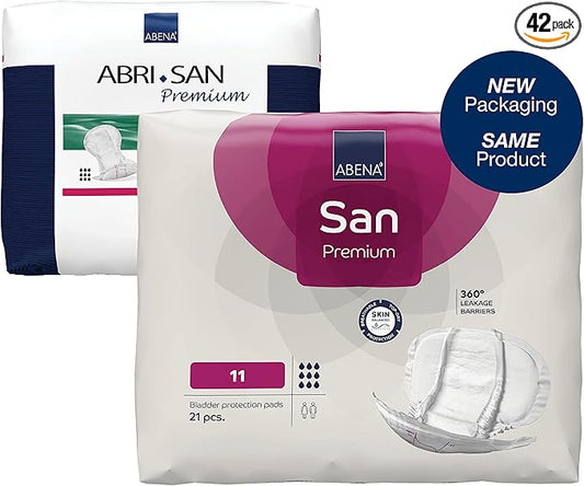 Abena San Premium Incontinence Pads, Heavy Absorbency, (Sizes 8 to 11), Size 11, 42 Count