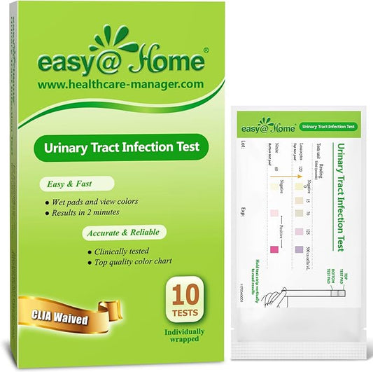 Easy@Home 10 Individual Pouch Urinary Tract Infection FSA Eligible Test Strips, UTI Urine Testing Kit for Urinalysis and Detection of Leukocytes and Nitrites- (UTI-10P)