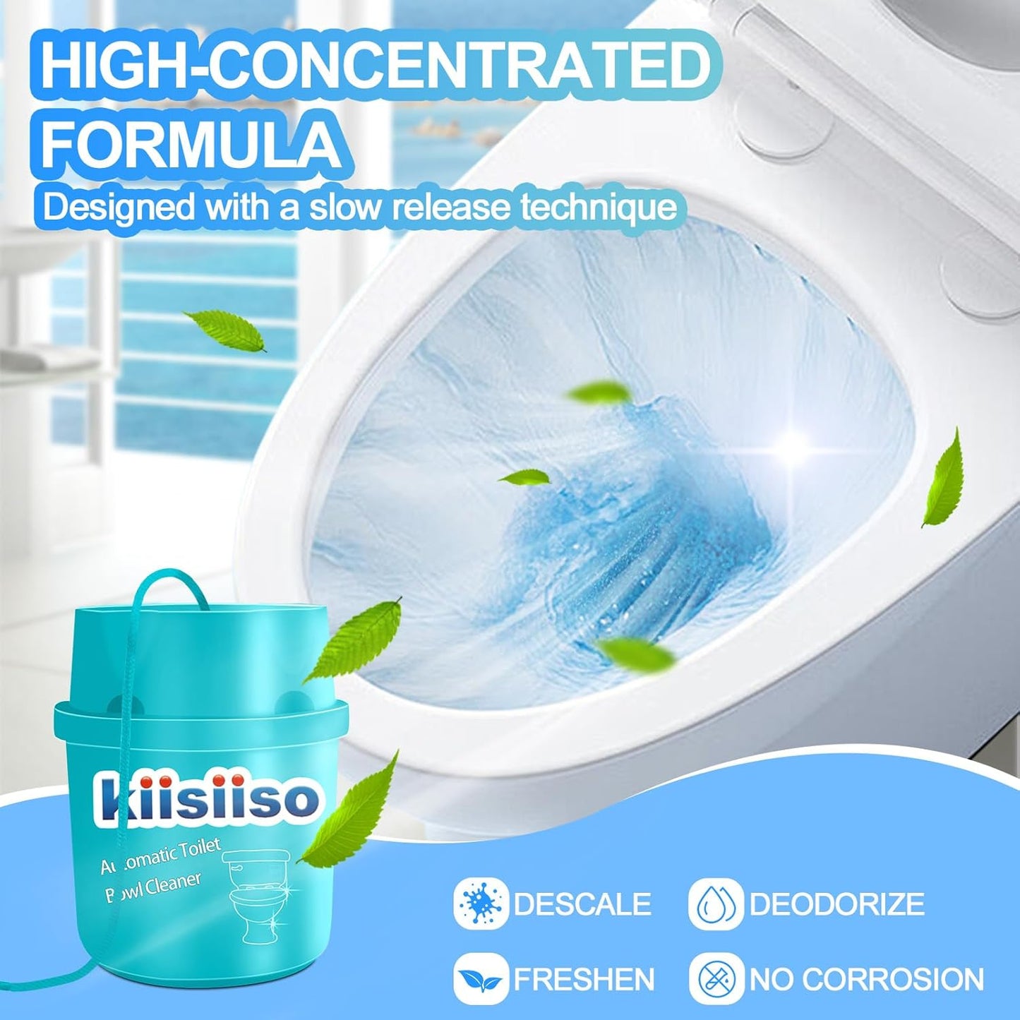 KIISIISO Toilet Bowl Cleaners-6 Pack, Automatic Toilet Tank Cleaner Tablets in Bottles, Long-Lasting Powerful Cleaning, Prevents Bathroom Stain & Odors Build Up, Septic Safe, Blue Water