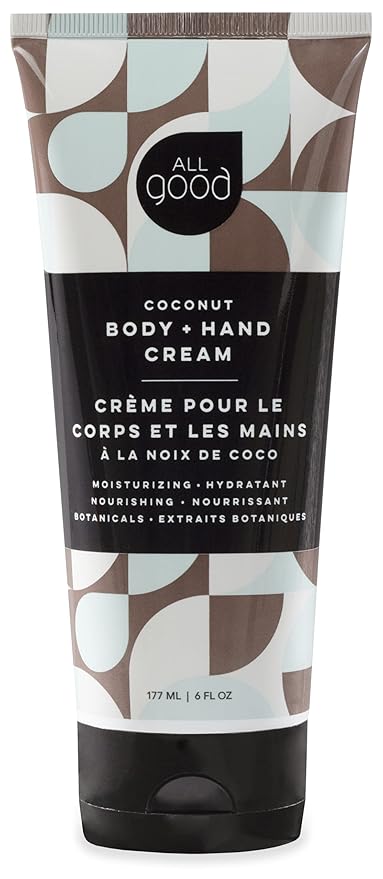 All Good Body + Hand Cream for Women & Men | Organic Daily Moisturizer for Dry Skin | Coconut Oil, Cocoa Butter, Rosehip Oil, Arnica, Vitamin E | Non-greasy, Vegan & Cruelty Free | Coconut, 6oz