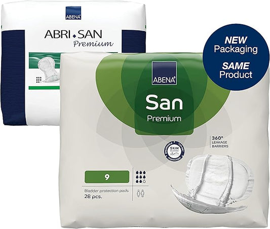 Abena San Premium Incontinence Pads, Heavy Absorbency, (Sizes 8 to 11), Size 9, 56 Count