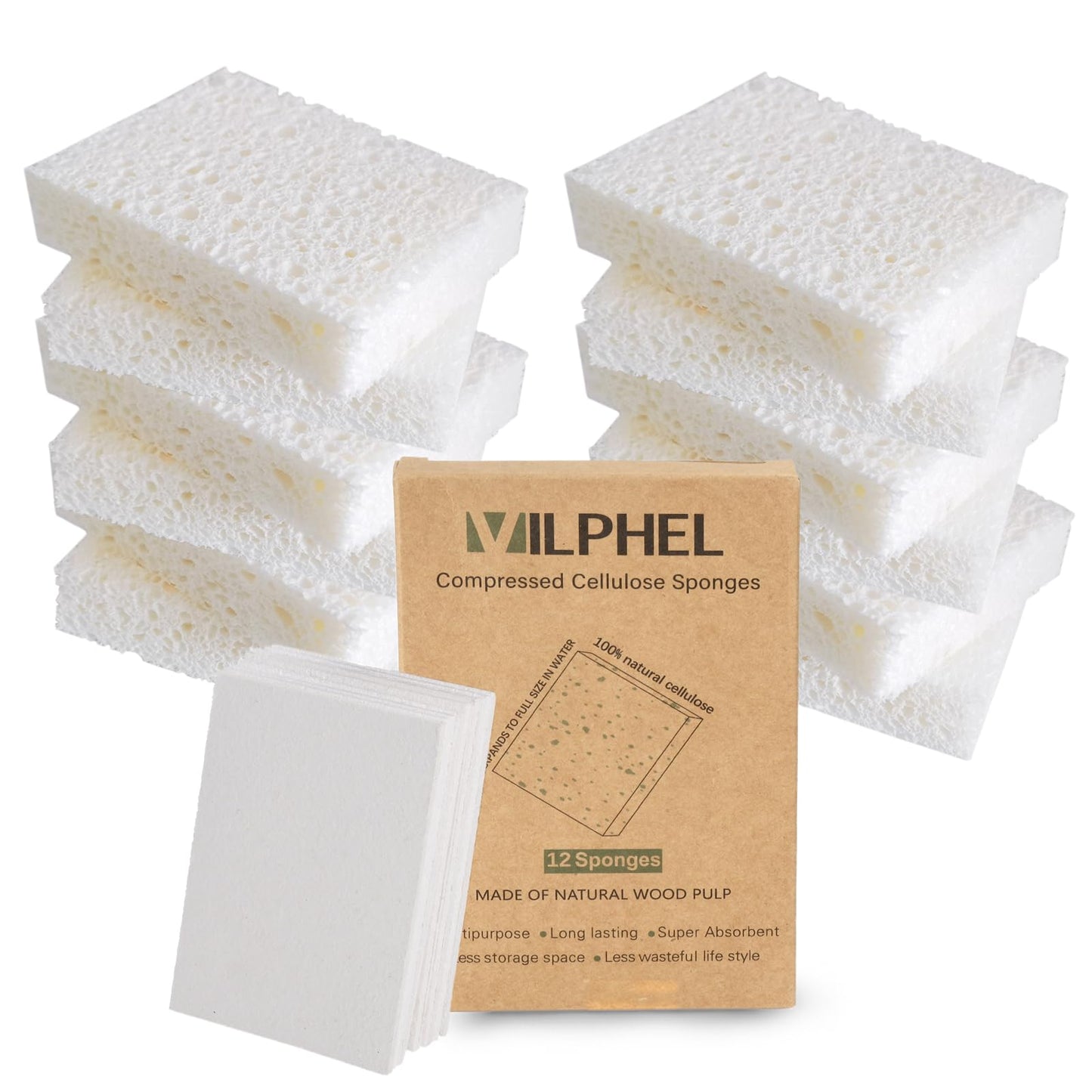 12 Counts Multipurpose Kitchen Sponges Pack Compostable Biodegradable Compressed Cellulose Sponges 18X Super Absorption POP UP Eco Sponge for Household Use