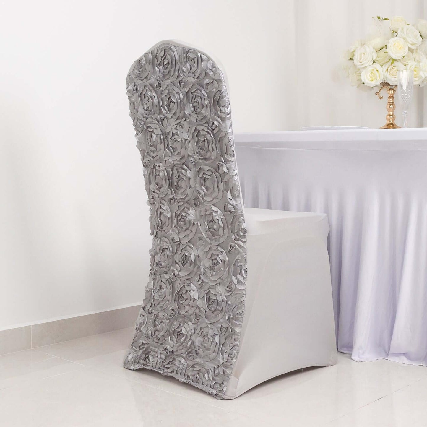 Efavormart 20 PCS White Satin Rosette Spandex Stretch Folding Chair Cover for Party Dining Chairs Wedding W/Foot Pockets Washable Slipcovers for Outdoor Events