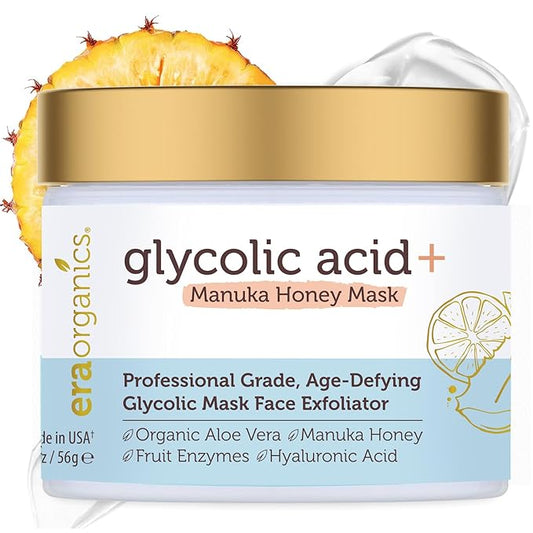 Era Organics Glycolic Acid Peel AHA BHA Exfoliant - 70% USP Grade Clinical Strength Age-Defying At Home Chemical Exfoliant for Face - Salicylic and Lactic Acid, Aloe Vera, Manuka Honey