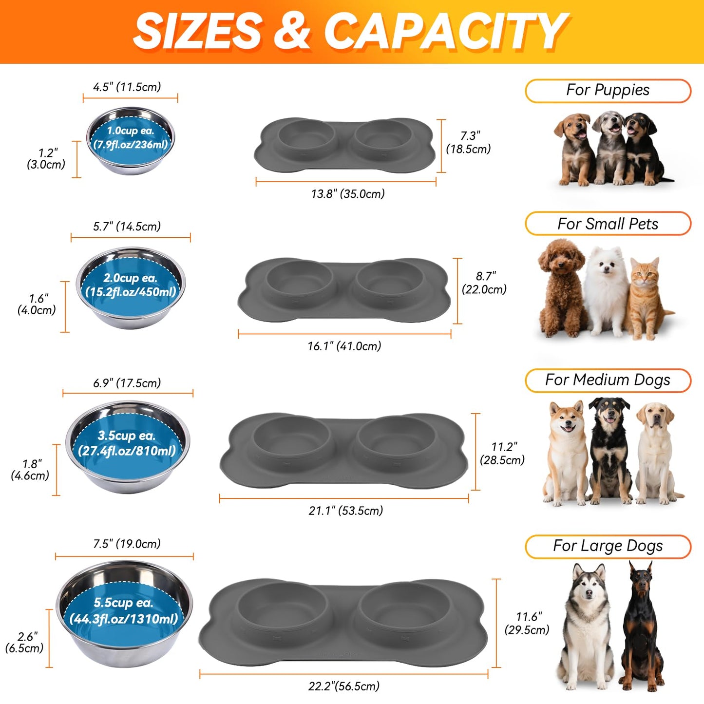 VIVAGLORY Dog Bowls, Stainless Steel Cat Puppy Dogs Water Food Bowls with Non Spill Skid Resistant Silicone Mat, Small, Mint Green