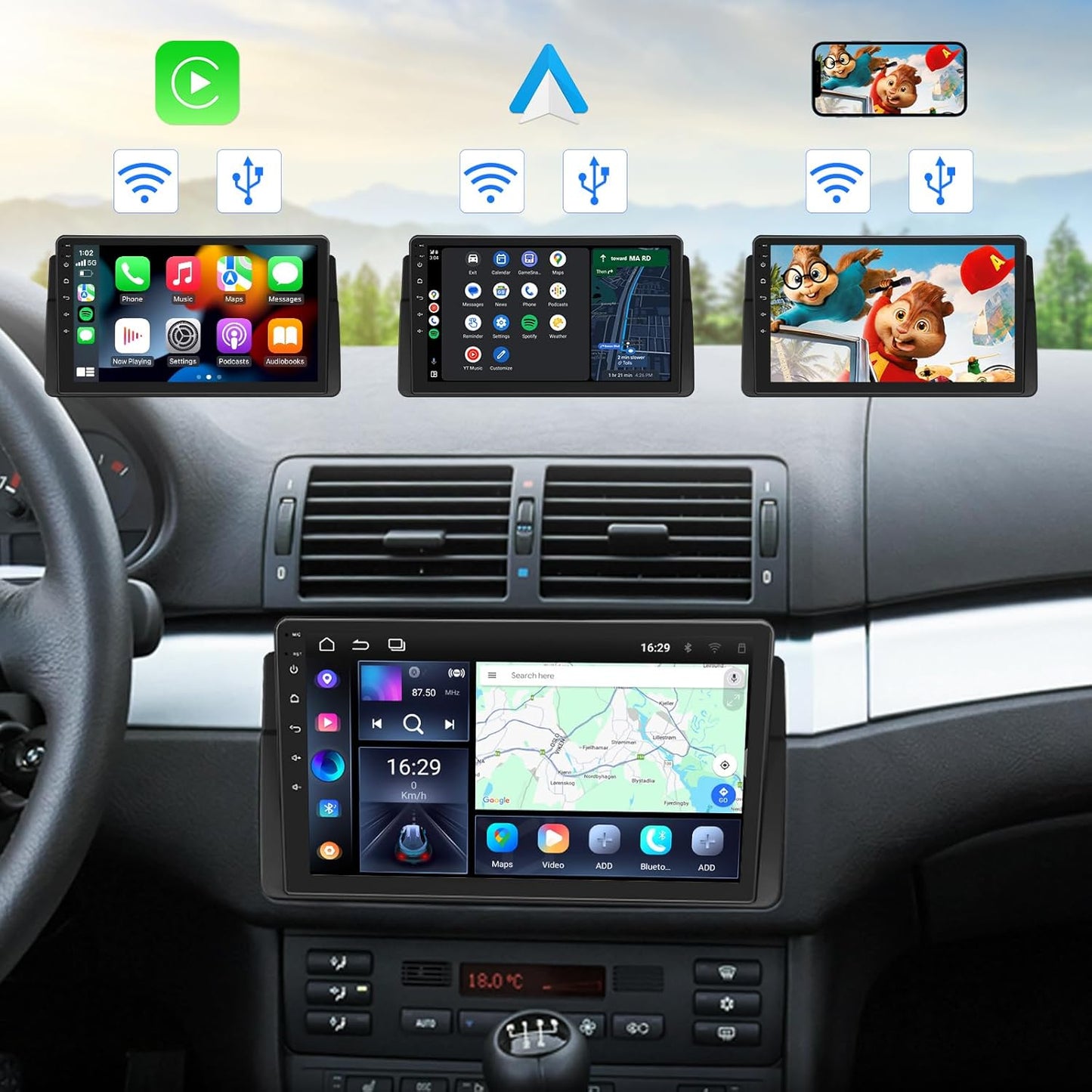 Eonon Car Stereo for BMW E46 M3/328i /330Ci/325i/325xi/328i/328xi/330i/330xi Wireless CarPlay Android Auto Head Unit, 9 Inch Touchscreen Radio, Bluetooth, AM/FM, SWC, GPS Navigation,E46A13
