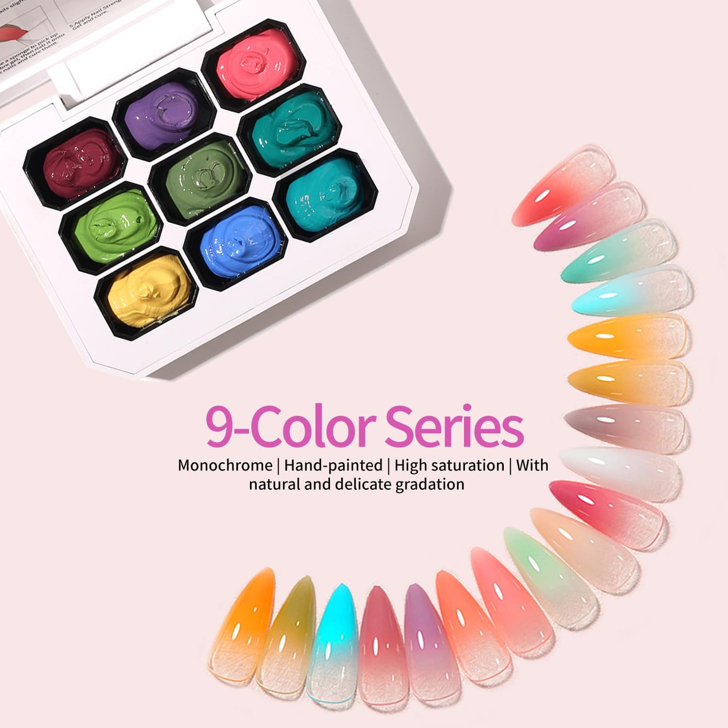 Ombre Gel Nail Polish Nail Sponges for Ombre 9 Series Colorful Blush Effect Gradient Painting Gel for Ombre Nails Multistyle French Manicure Nail Art DIY Home (A4, 1)