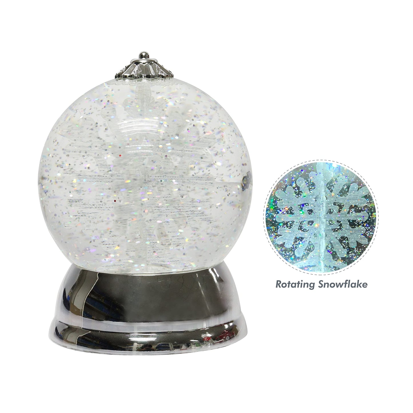 Christmas Decor Lighted Snow Globe with Spinning Snowflake, Battery Operated (not Included) - 6.5" H x 4.5" W x 4.5" D