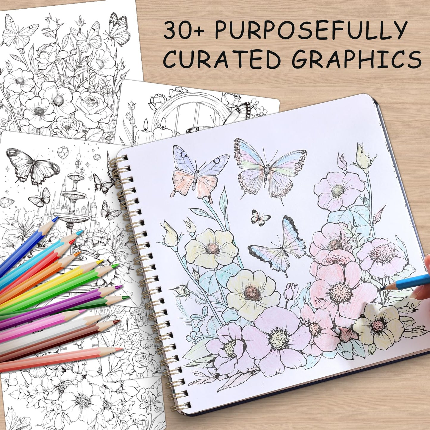 Women's Coloring Book 30 Pages Butterfly & Flower Pattern Coloring Books for Adults to Relax and Relieve Anxiety, Gift for Mother's Day, Birthdays, Christmas, Anniversaries