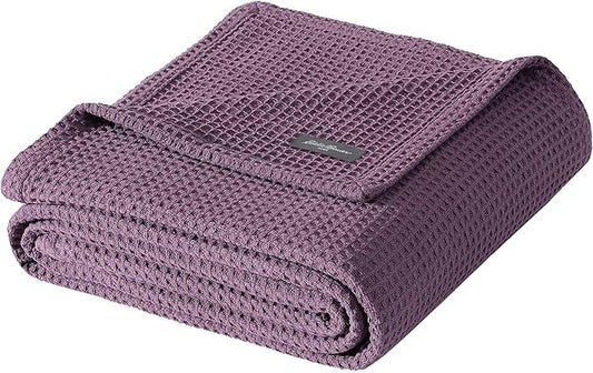 Eddie Bauer - Queen Blanket, Super Soft & Medium Weight, Softens Every Wash (Solid Waffle Purple, Queen)