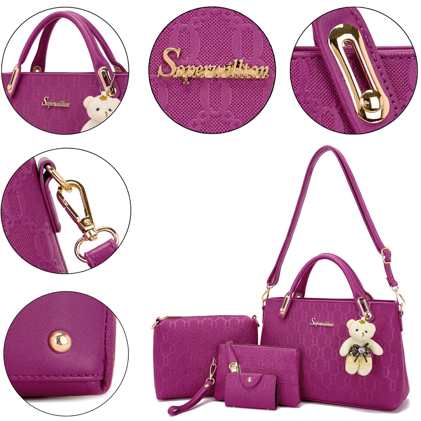 Purse for Women Fashion Medium Shoulder Bag Crossbody Bag Top Handle Tote Handbag Set 4PCS