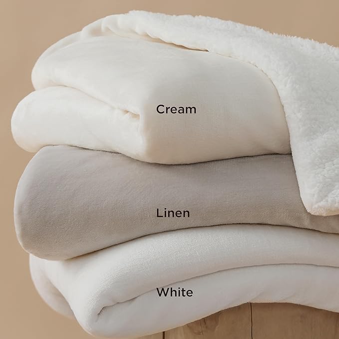 Bedsure Sherpa Fleece Blankets Queen Size for Bed - Thick and Warm, Soft Fuzzy Plush Queen Blanket for Winter, Linen, 90x90 Inches