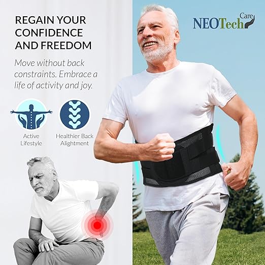 NeoTech Care Adjustable Double Pull Lumbar Brace/Lower Back Belt (Black, Size M)
